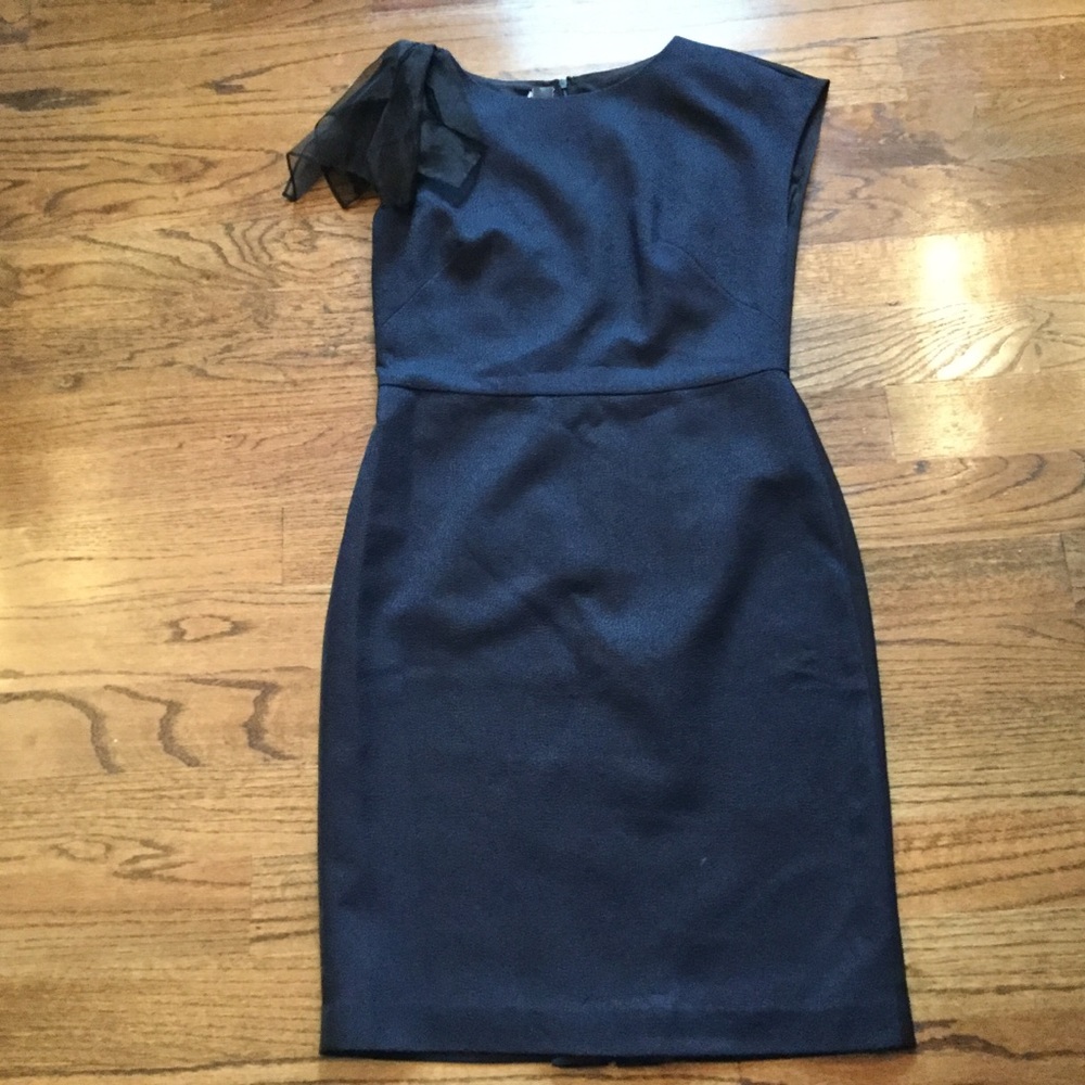 Ann Klein Black Blue Brocade Sleeveless Dr…